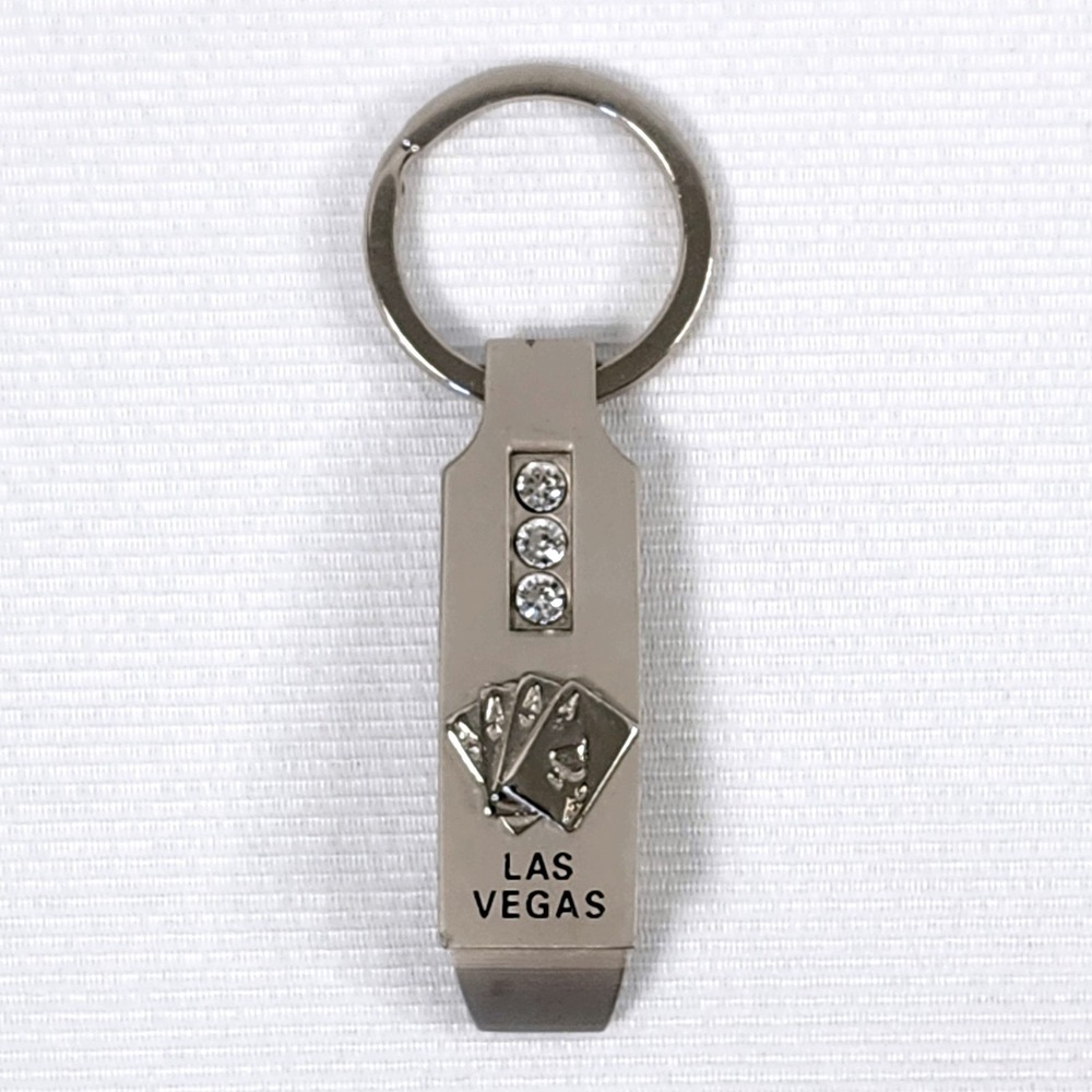 Las Vegas Keychain Poker Cards Rhinestones Bottle Opener‎ Souvenir Gift